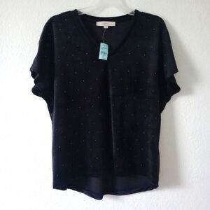 NWT LOFT Women's Black Velvet Velour Embellished Studded Blouse size M Petites
